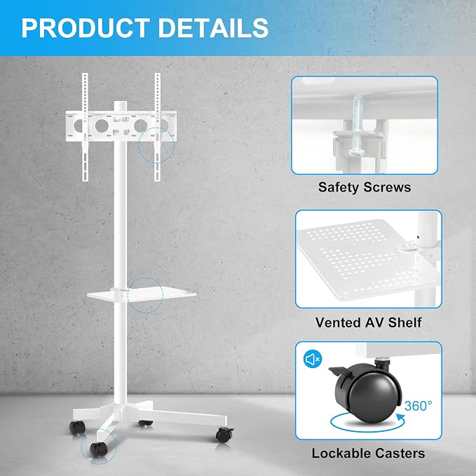 Mobile TV Carts on Wheels for 21-60 Inch Flat/Curved Panel Screens TVs - Image 6