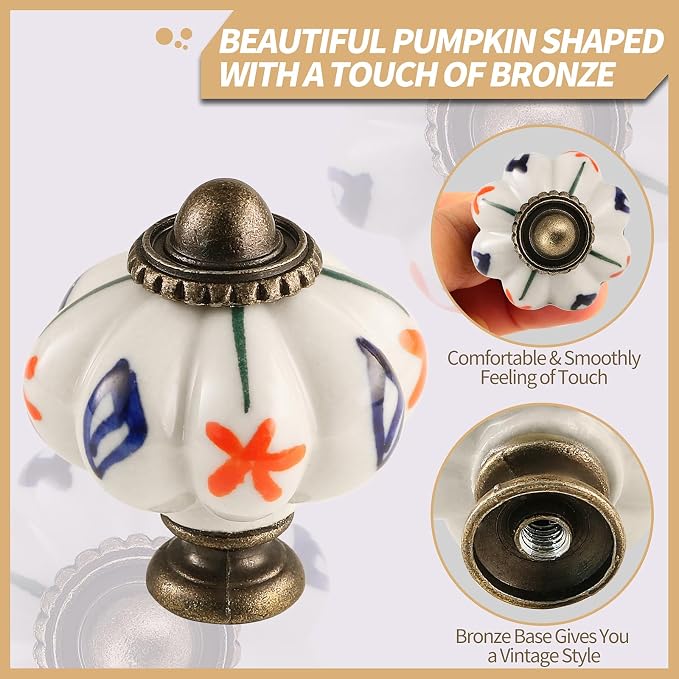 Ivory Pumpkin Knobs 12 Pack Ceramic Cabinet Knobs Vintage Drawer Pulls - Image 3