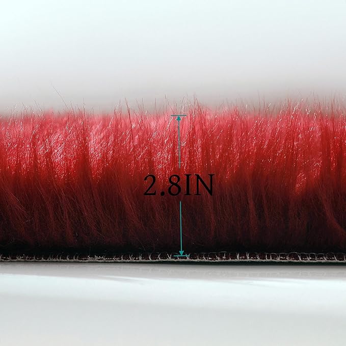linmopm Faux Fur Rug Sheepskin Shag Fluffy Fuzzy Red 3x4 ft Rugs - Image 4