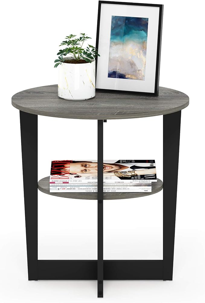 Furinno JAYA Side Table, 2-Tier Round Modern End Table - Image 5