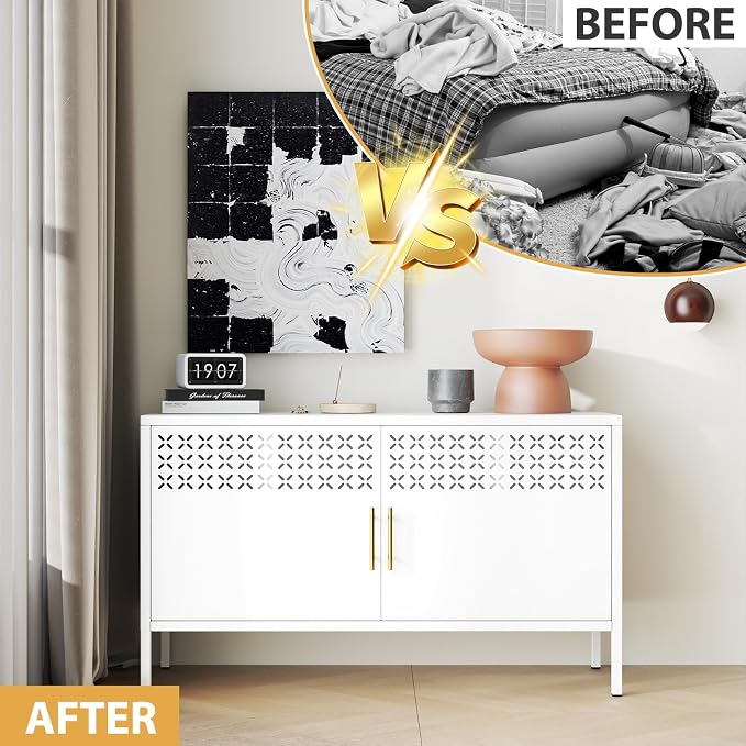 Tokawa Metal Storage Cabinet, 2-Door Short Locker Cabinets - Image 6
