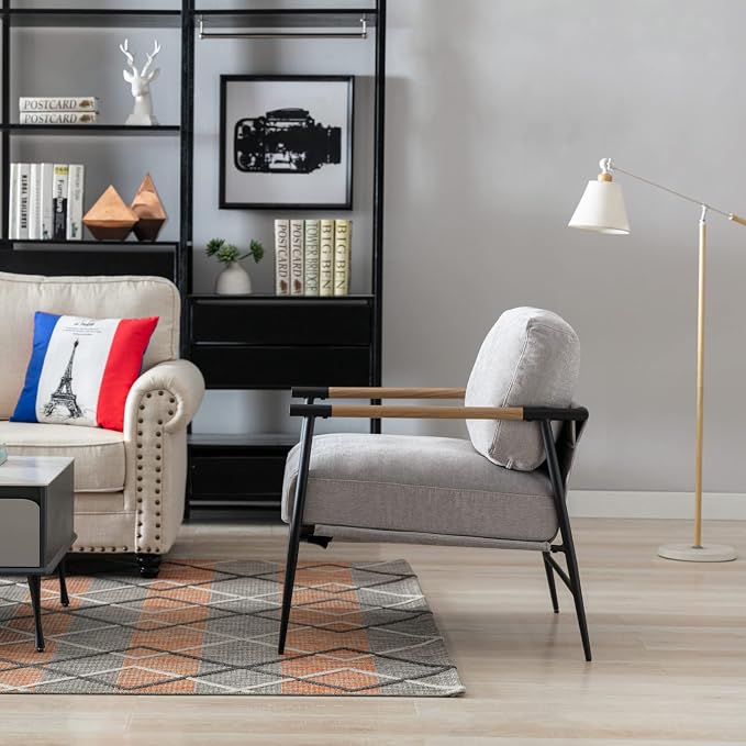 Ya-Home Mid-Century Accent Chair, Soft Armchair Chenille Fabric Lounge Chair - Image 7