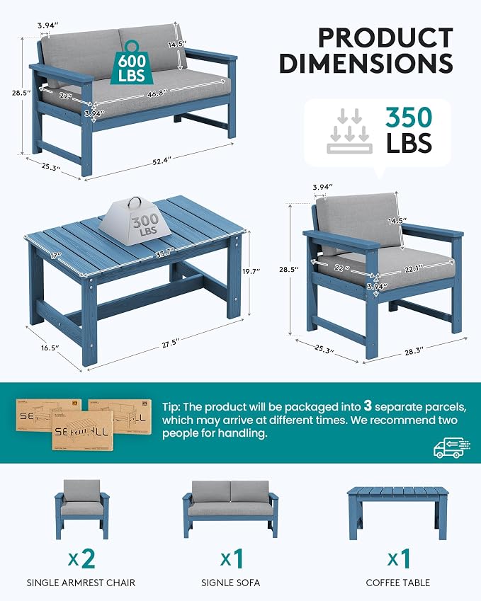 SERWALL 4 Pieces HDPE Outdoor Sofa Set - Image 5