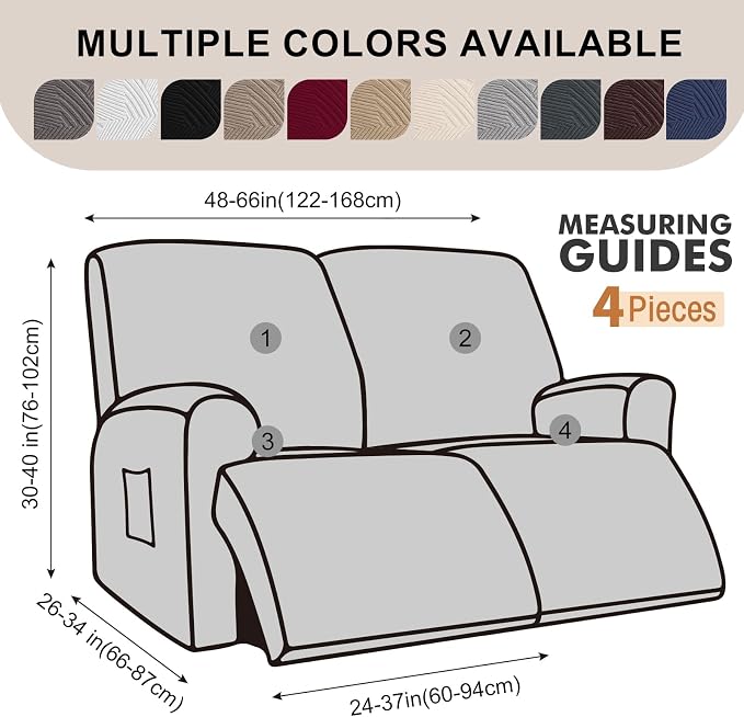 Recliner Loveseat Covers, 4-Piece Stretch Geometric Strokes Jacquard Reclining - Image 2