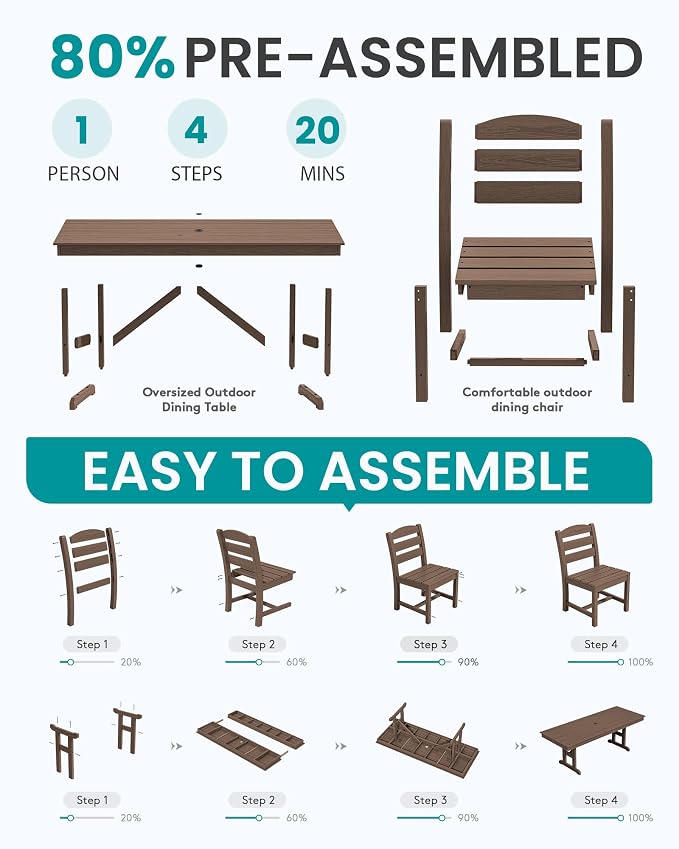 SERWALL Outdoor Armless Dining Chairs Set of 4, All-Weather HDPE Patio Dining - Image 5