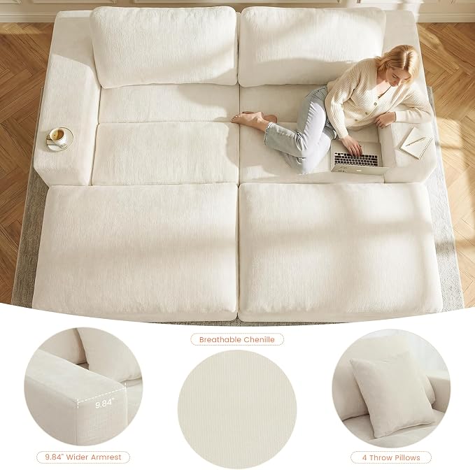 80.7" Oversized Double Chaise Lounge Chair Indoor, Cloud Boneless Sleeper Sofa - Image 7