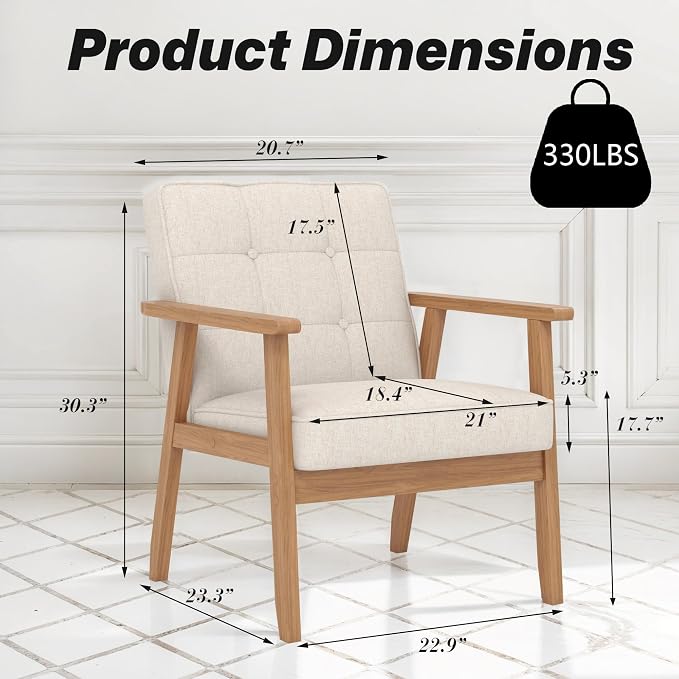 Modern Accent Chair with Arm Rest, Upholstered Linen Fabric Leisure Chair with - Image 2