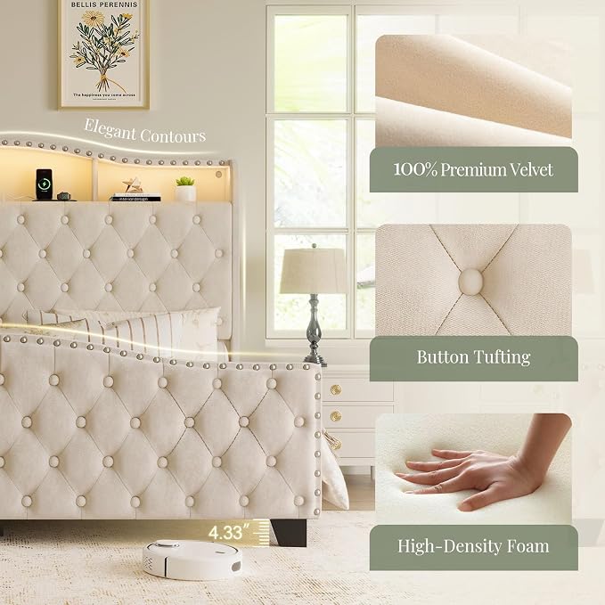 Belffin King Size Bed Frame and Headboard, 50.9" Velvet Upholstered Wingback - Image 6