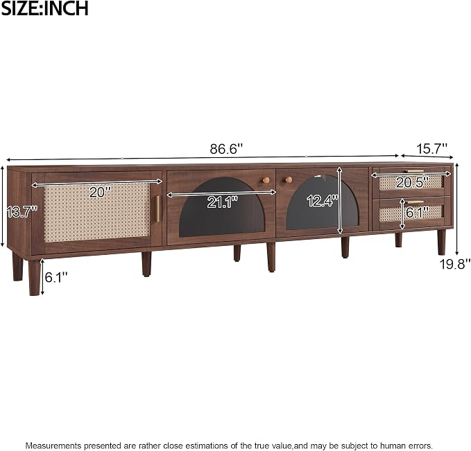 Merax Rattan TV Stand with LED Lights, Solid Wood Feet, Living Room, Bedroom - Image 2