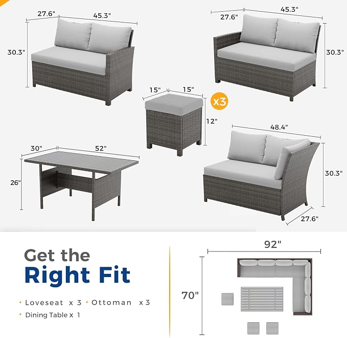 Wisteria Lane 7 Piece Patio Furniture Set, High Curved Back Wicker Outdoor - Image 2