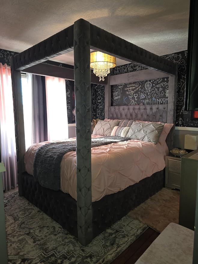 Velvet Canopy Bed Frame King - Image 4