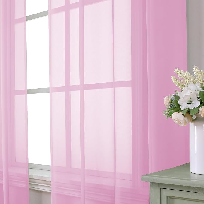 Aiyufeng Pink Sheer Curtain Window Drapes - Image 2