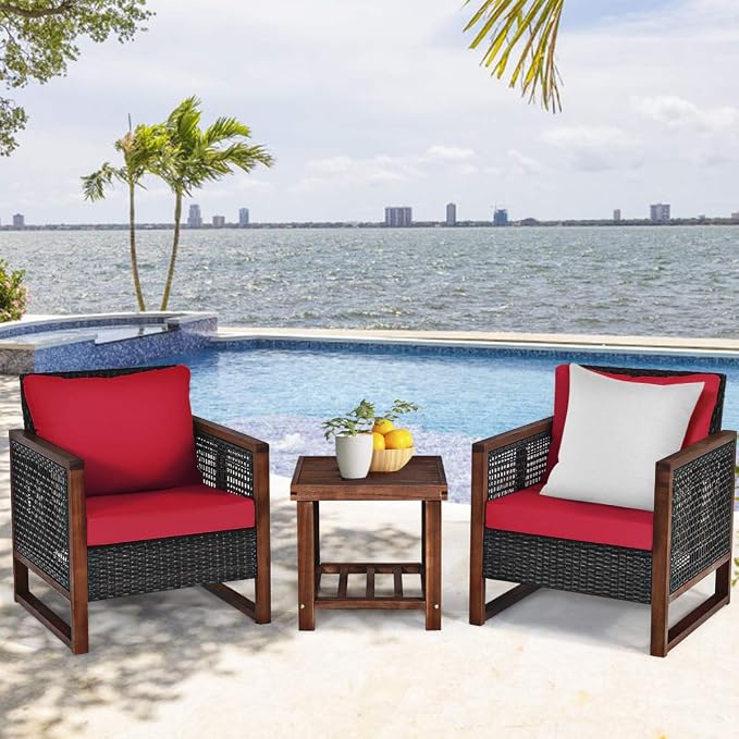 Tangkula 3 Pieces Patio Wicker Furniture Set, Rattan Outdoor Sofa Set - Image 3