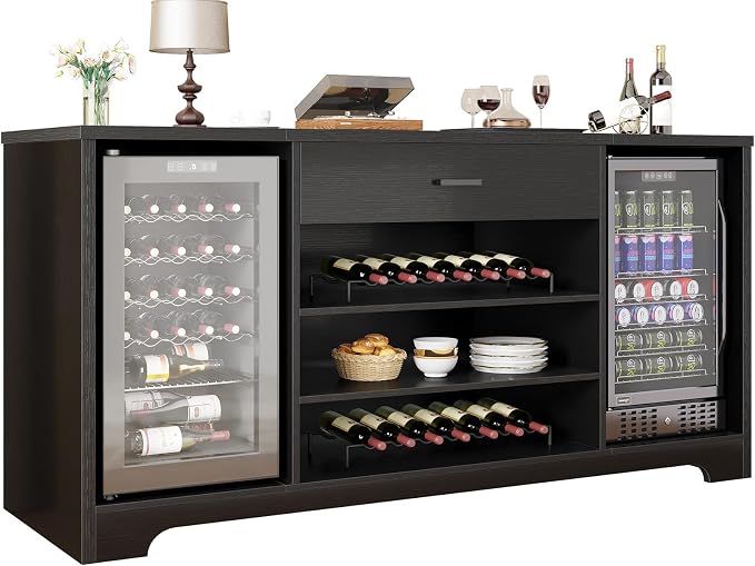 HSH Long Bar Cabinet with Fridge Space, Modern Wood Coffee Wine Liquor Cabinet - Image 6