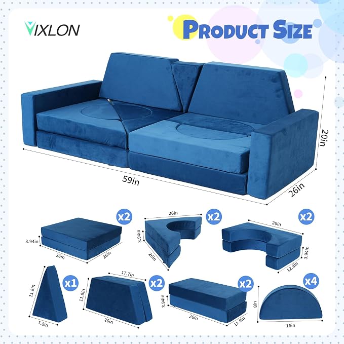 15 Pcs Modular Kids Play Couch, Toddler Couches That Fold Out, Plush Foam Chair - Image 2
