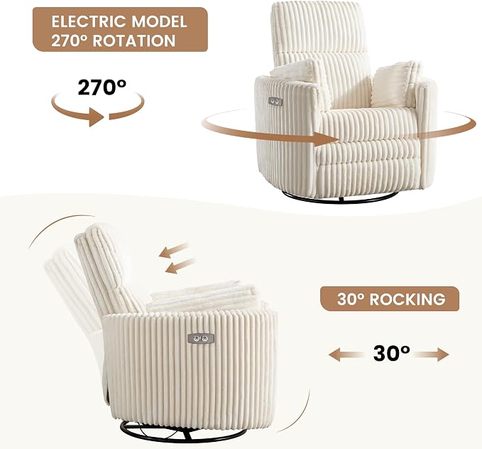 Power Recliner, Nursery Swivel Glider Rocking Chair - Image 5