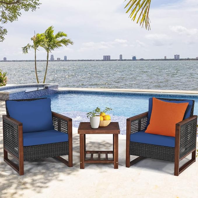 Tangkula 3 Pieces Patio Wicker Furniture Set, Rattan Outdoor Sofa Set - Image 3