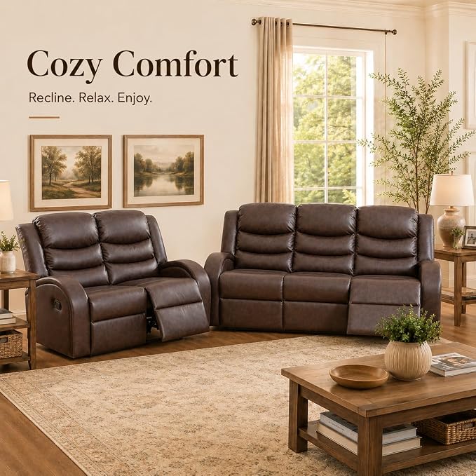 Recliner Sofa Set 2 Piece Living Room Furniture Set Couch Sectional Leather - Image 6