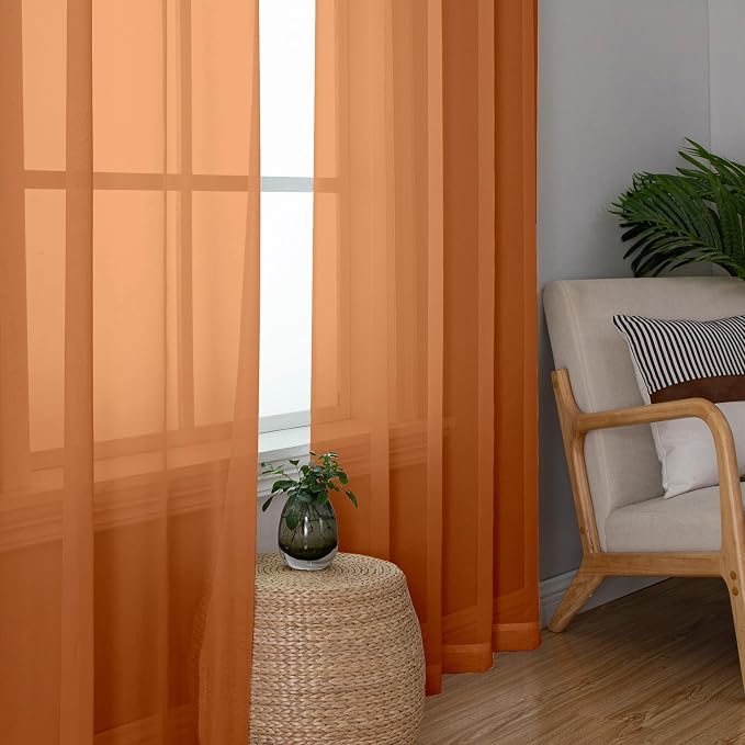 Aiyufeng Orange Sheer Curtains 90 Inches Long 2 Panels Set, Light Filtering - Image 5