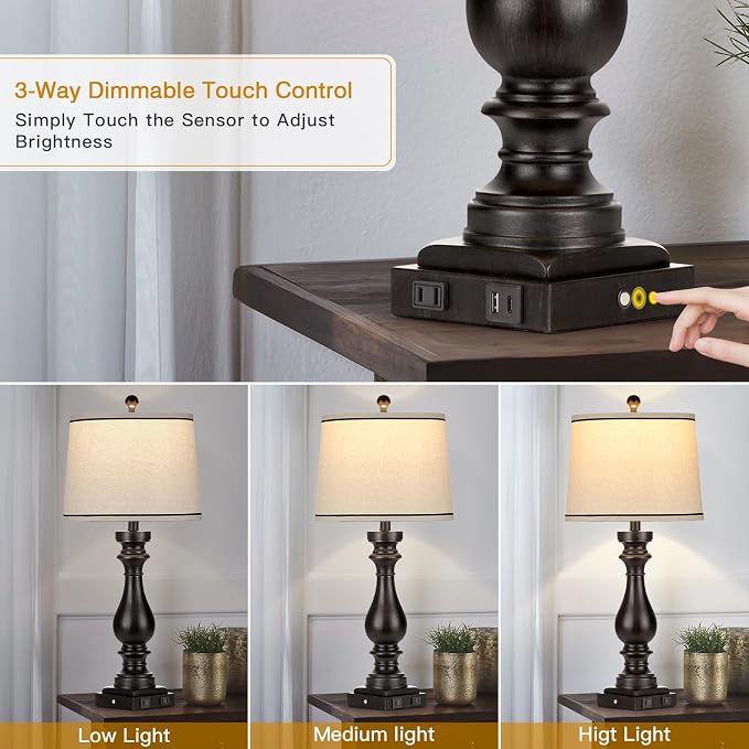 Cinkeda 29" Tall Table Lamp for Living Room Set of 2, Farmhouse Vintage Bedside - Image 4