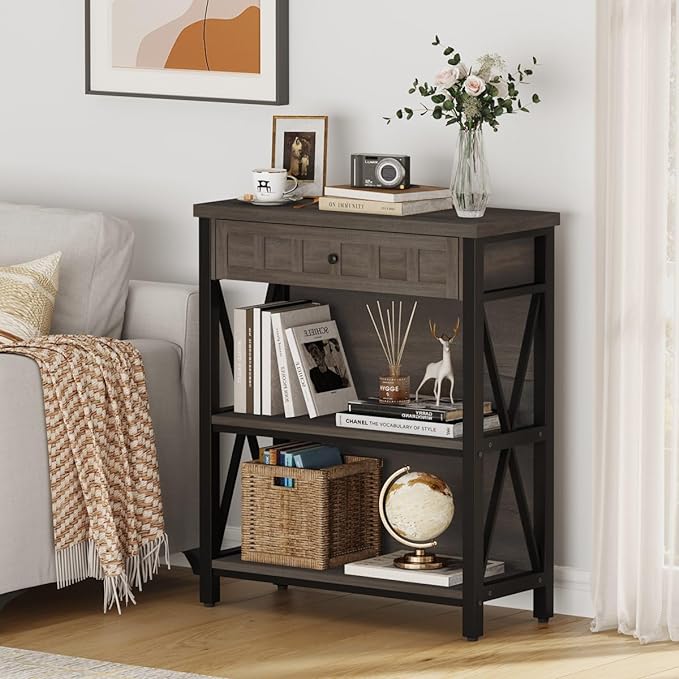 FATORRI Rustic Small Bookshelf, Industrial Wood Book Shelf - Image 6