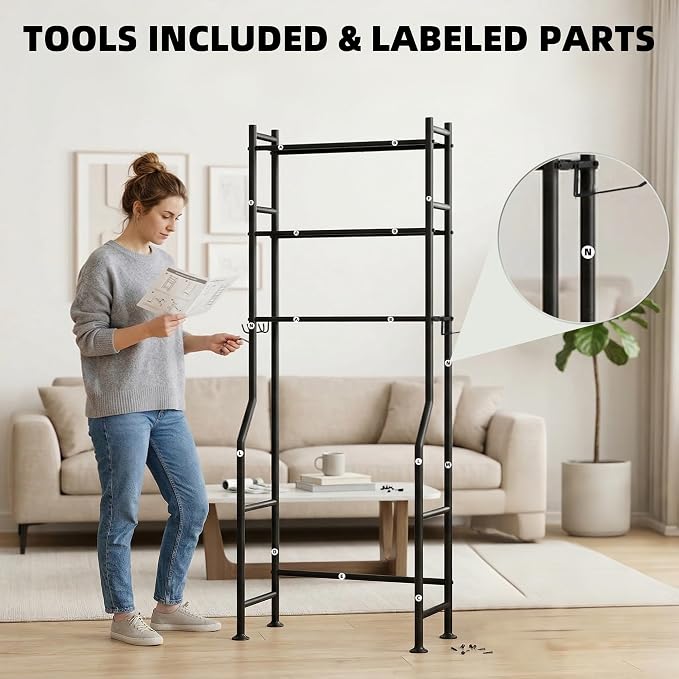 GloTika 3-Tier Over Toilet Storage - 150lb Total Capacity Metal Bathroom - Image 9