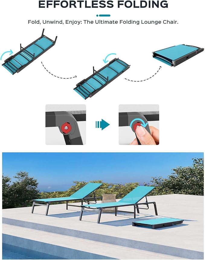 Patio Chaise Lounge Chair Set of 2, Foldable Lounge Chairs - Image 3