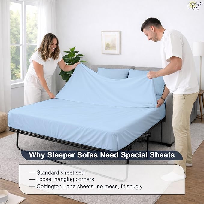 Cottington Lane Sleeper Sofa Sheets Full Size, 4 Piece Premium Quality 100% - Image 8