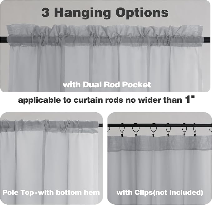 Chyhomenyc Sheer Valances for Windows 2 Pack, Small Window Curtains for Living - Image 4