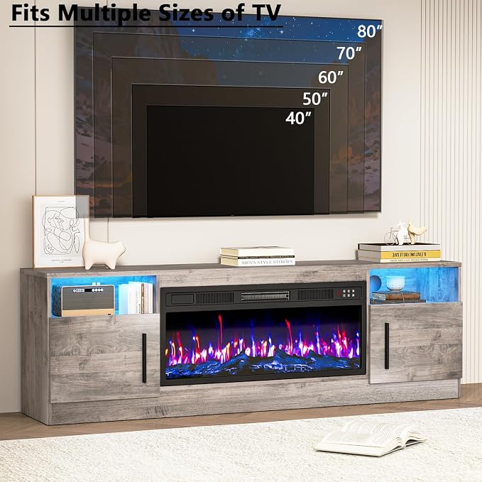 PRETZI Fireplace TV Stand with 36" Fireplace Up to 80" TVs, Remote Control - Image 7