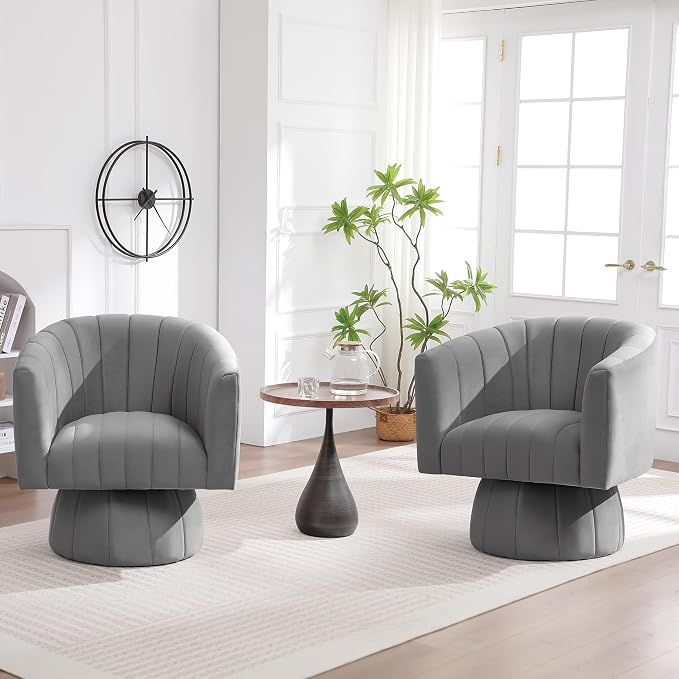 Swivel Accent Barrel Chair Set of 2, Cute Comfy Small Round 360° Arm Chair - Image 8