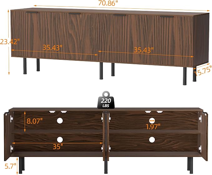 TV Stand for 80 Inch TV, Fluted Entertainment Center - Image 3
