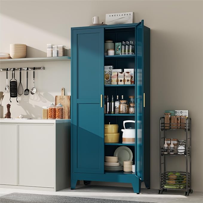 YAUWOH 71''Metal Cabinet with 4 Adjustable Shelves, 5-Tier Pantry Storage - Image 2