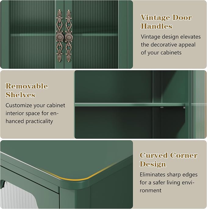 Vintage Buffet Sideboard with 4 Glass Doors, Deractive Crezada - Image 4