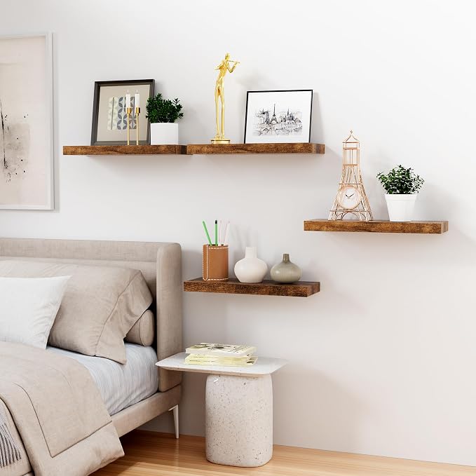 Bellsal Floating Shelves for Wall, Rustic Brown Wood Wall Shelf Set of 4 - Image 7