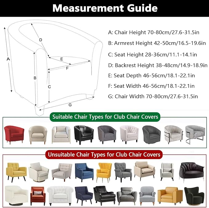 SearchI Club Chair Slipcover Stretch Barrel Chair Covers Solid Color Tub Chair - Image 4