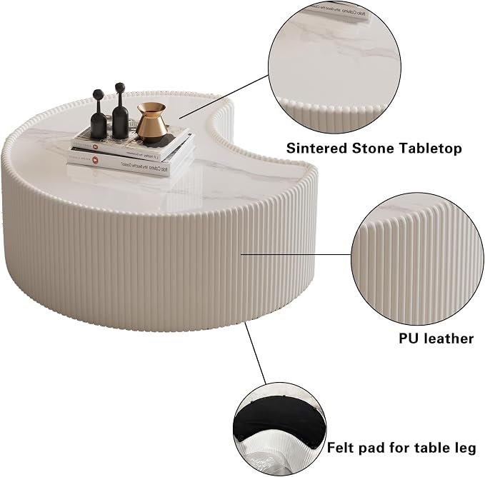 29.53" Marble Coffee Table, Modern Creative Moon Coffee Table - Image 4