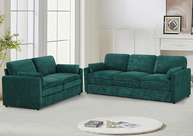 Classic Chenille Sofa Set with 2 Extra Armrest Pillows, Loveseat and 3-Seat by LESOFAIR