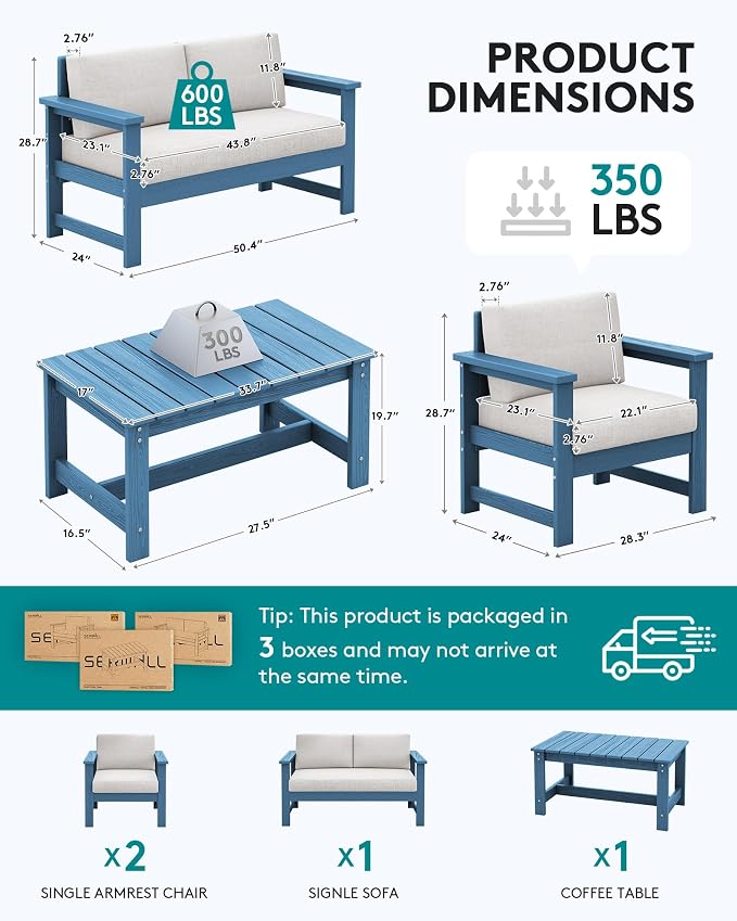SERWALL 4 Pieces HDPE Outdoor Sofa Set - Image 2