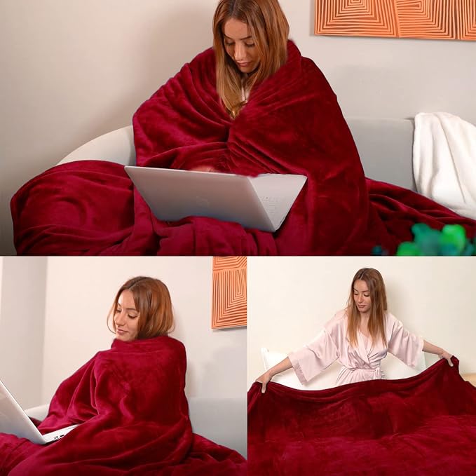 JIAHANNHA Red Throw Blanket Fleece Blanket 60"x80", Super Soft Cozy Plush Throw - Image 2