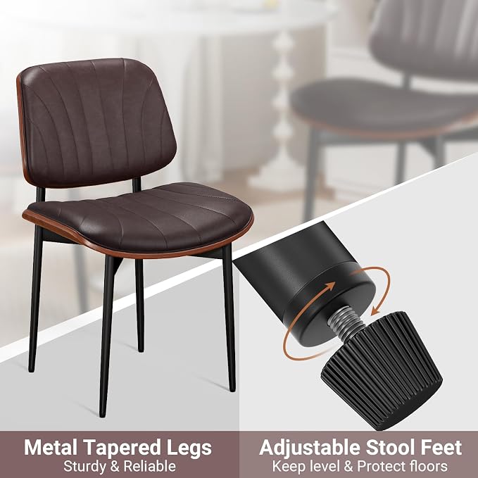 REONEY Dining Chairs Set of 8, Mid-Century Modern Upholstered PU Leather Chairs - Image 9