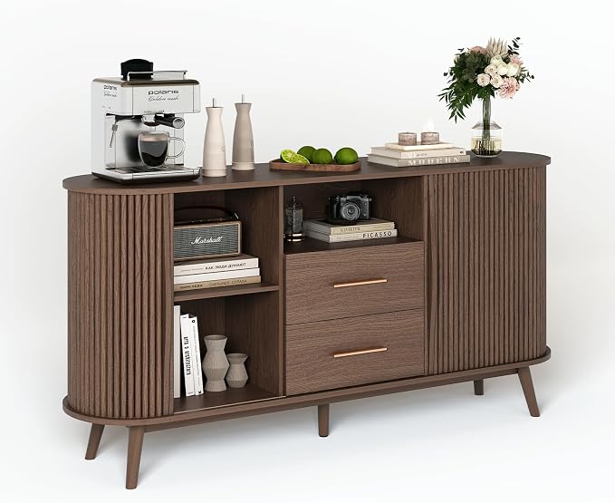 Jiansu furni, Walnut Mid-Century Modern Coffee Bar Station - Image 9