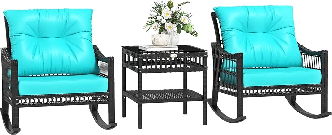 Outsunny Wicker Outdoor Rocking Chair Set, 3 Piece Patio Furniture Set by Outsunny