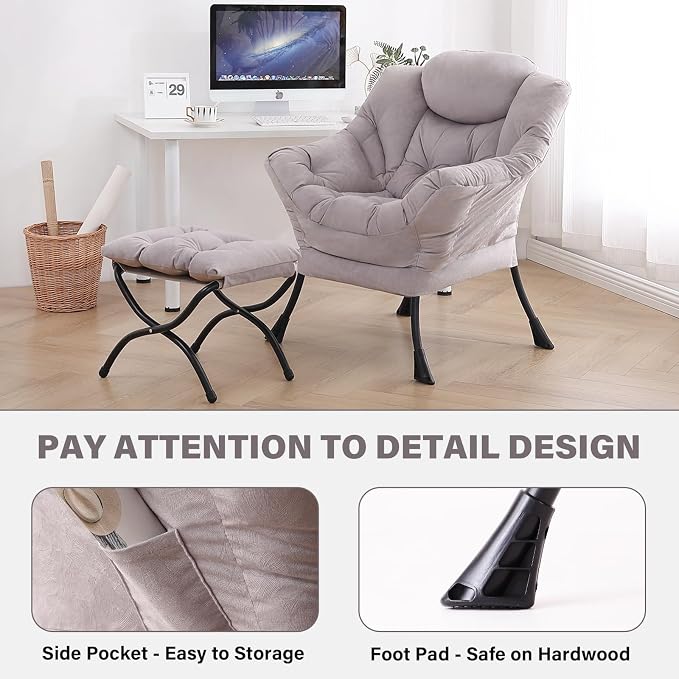 Tiita Modern Lazy Chair with Ottoman, Large Accent Armchair, Leisure Sofa - Image 5
