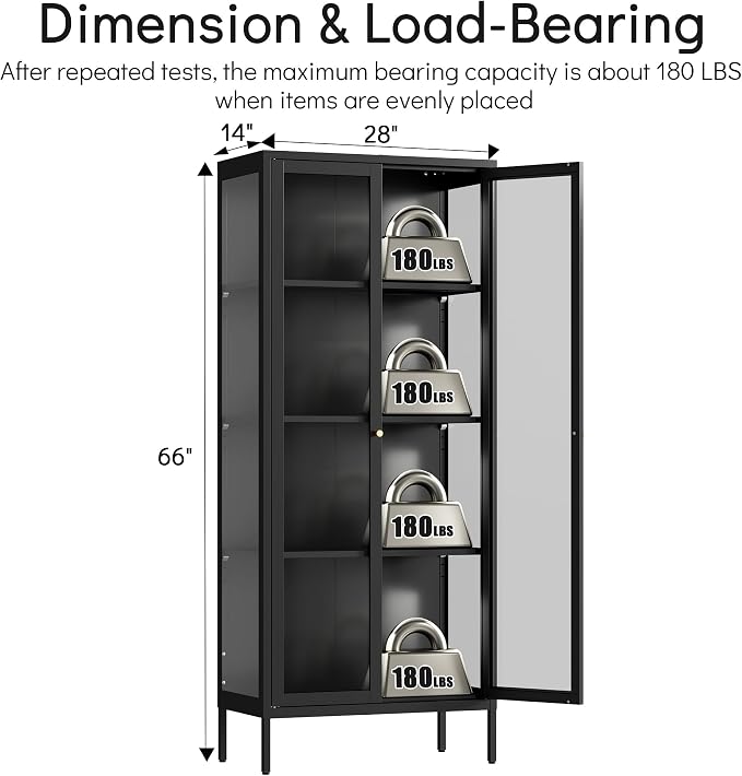 Polup Display Cabinet with 3 Side Tempered Glass, Metal Storage Cabinet & - Image 3