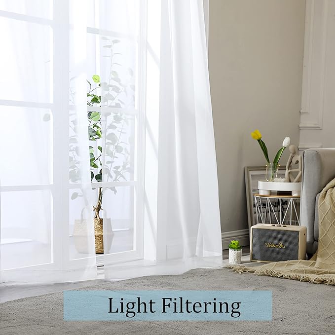 OWENIE Sheer White Curtains 144 inch Extra Long, Elegant and Airy Drapes - Image 2
