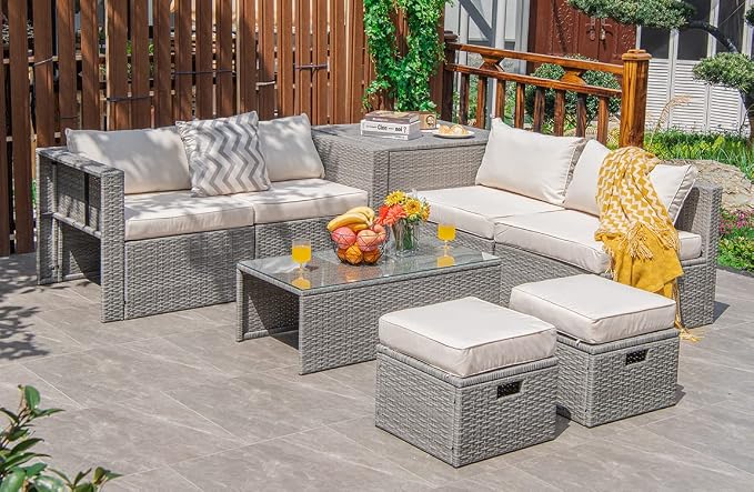 Tangkula 8 Piece Patio Wicker Furniture Set, Patiojoy Space Saving Outdoor PE by TANGKULA