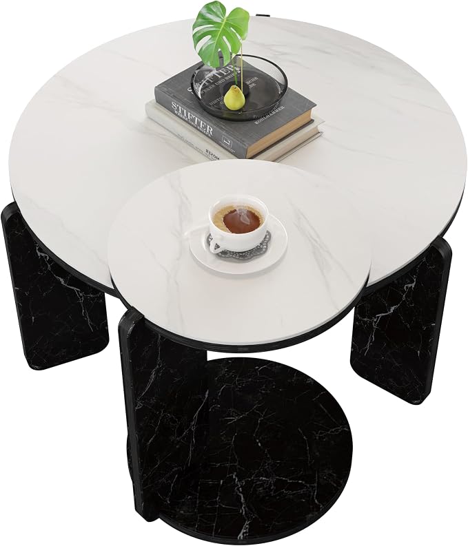 GDFStudio Round Nesting Coffee Table Set of 2, Modern Wooden Accent Side Table - Image 8