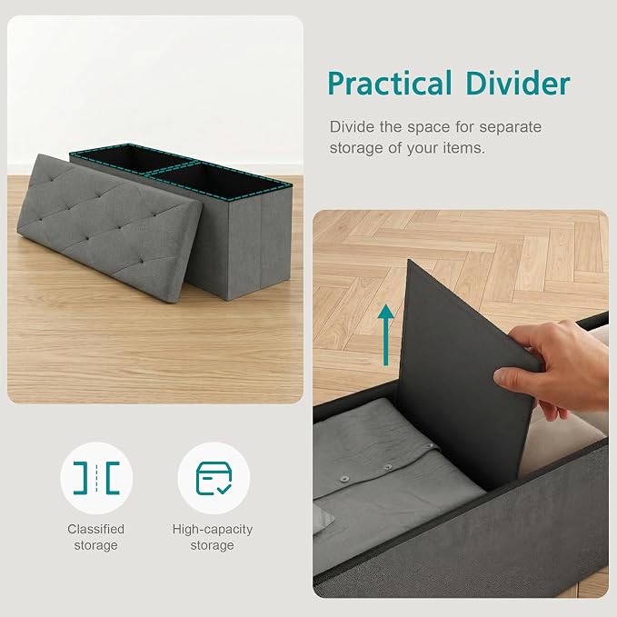 VECELO 43'' Folding Storage Ottoman Bench, Storage Chest, Linen Fabric Foot - Image 4