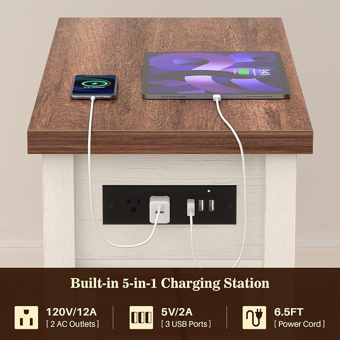 Narrow End Table Set of 2 with Charging Station - Image 9